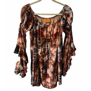 Voom joy han Tunic Womens M Tie Dye Off Shoulder Dress Cascading Angel Sleeve